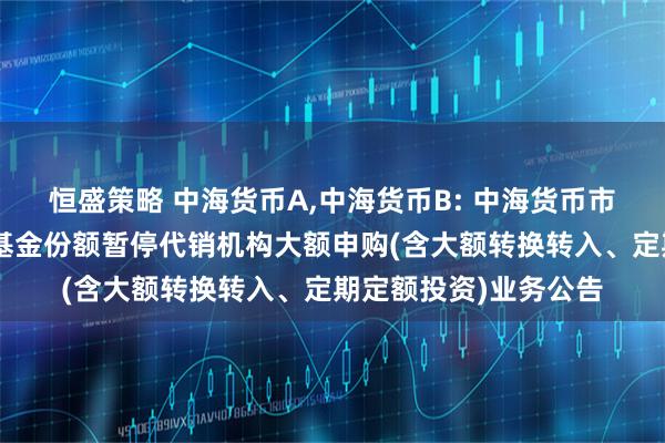 恒盛策略 中海货币A,中海货币B: 中海货币市场证券投资基金A类基金份额暂停代销机构大额申购(含大额转换转入、定期定额投资)业务公告